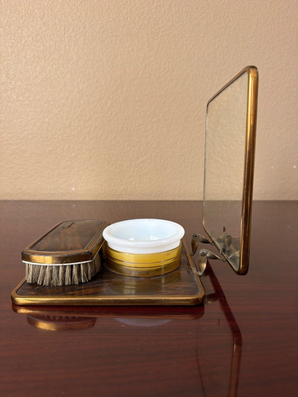 VTG Art Deco Celluloid Faux Tortoise Shell Gentleman's Dresser Set Mirror Brush